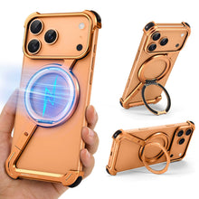 iPhone 17 Pro Z Shape Frameless Metal Bumper Case with 360° Rotatable Stand & Magsafe