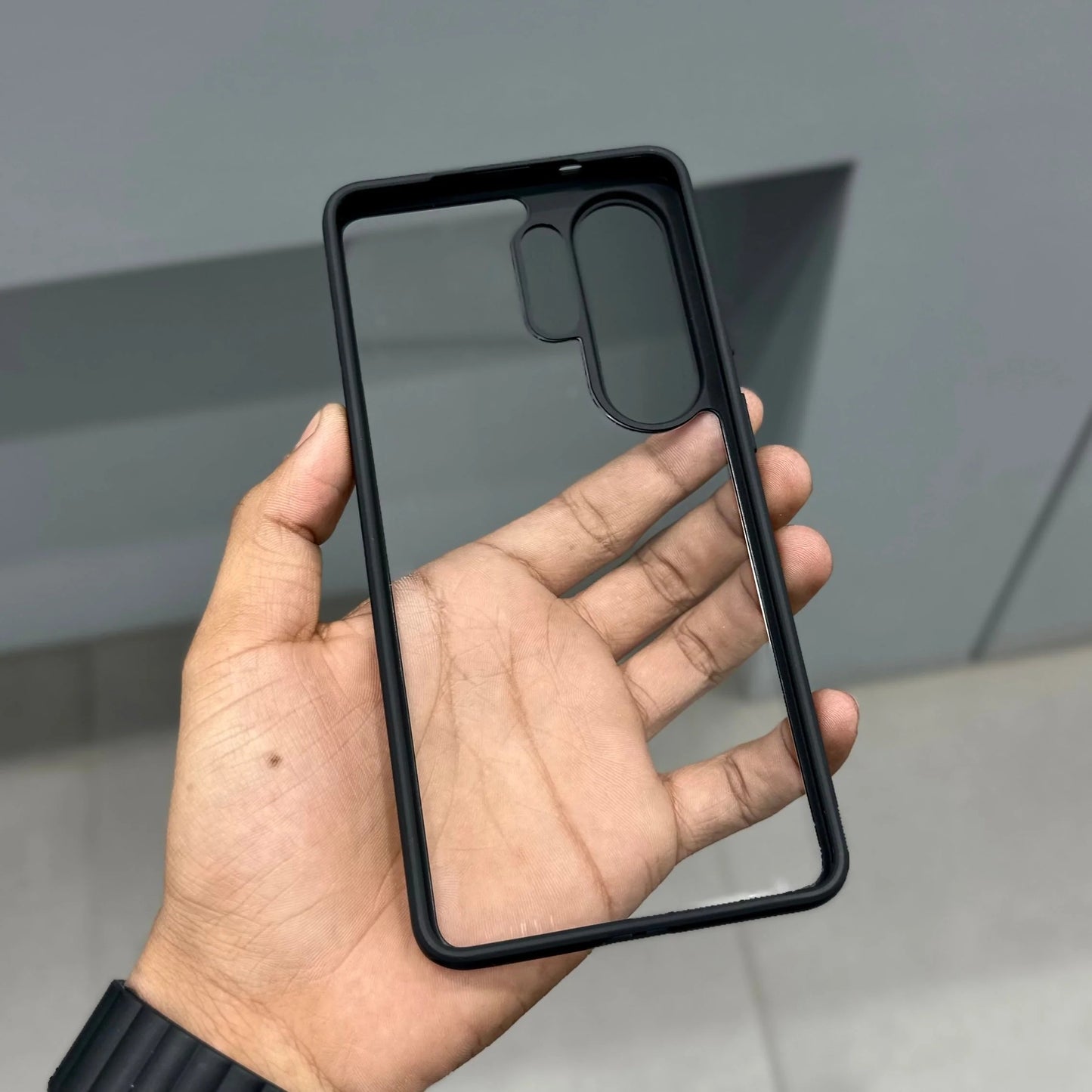 Samsung Galaxy S26 Ultra Anti Fallan Shockproof Case with Clear Back & Side Black - Transparent