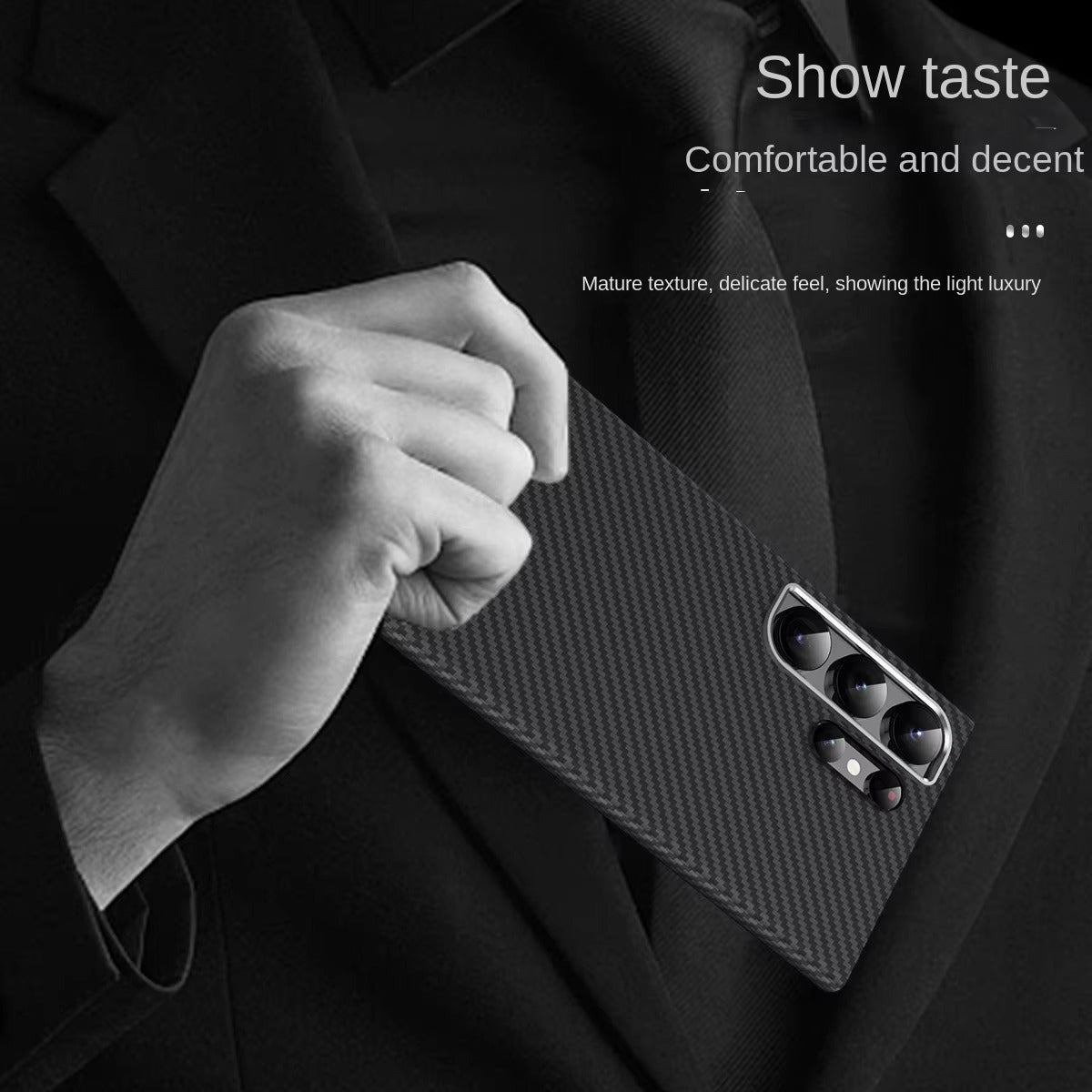 Samsung Galaxy S24 Ultra Slim Fit Carbon Pattern Case with Camera Protection - Black