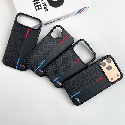 iPhone 17 Leather Case BMW M Perfomance Logo Back Cover - Black