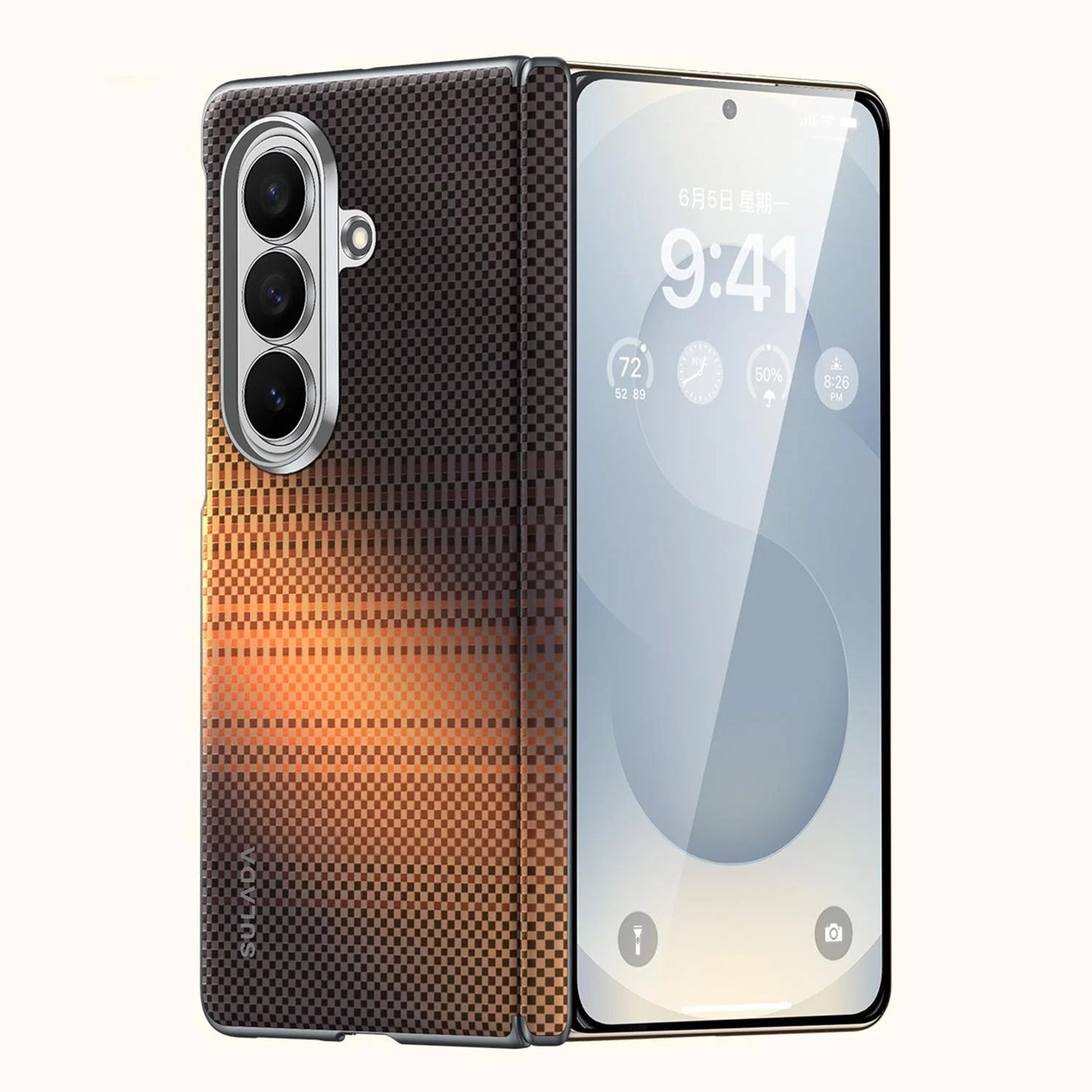Samsung Z Fold8 Ultra SULADA Carbon Case, Kevlar Woven Carbon Texture Magnetic Cover with Hinge Protection Magsafe (No Front)