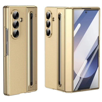 Samsung Z Fold8 Ultra Leather Case, Electroplating S Pen Case with Hinge Protection