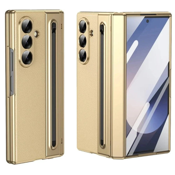 Samsung Z Fold8 Ultra Leather Case, Electroplating S Pen Case with Hinge Protection