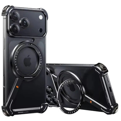iPhone 17 Pro Max Z Shape Frameless Metal Bumper Case with 360° Rotatable Stand & Magsafe