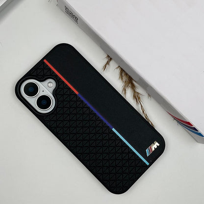 iPhone 17 Leather Case BMW M Perfomance Logo Back Cover - Black