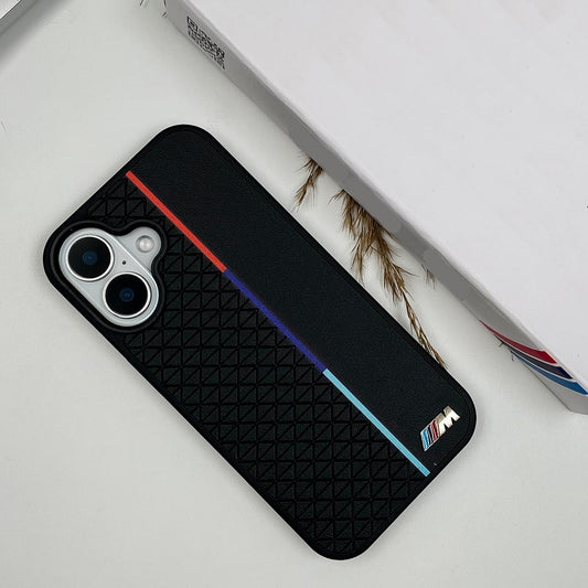 iPhone 17 Leather Case BMW M Perfomance Logo Back Cover - Black