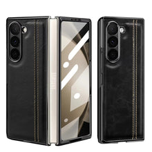 Samsung Galaxy Z Fold7 Gold Plated Dual Line Stitches Leather Case
