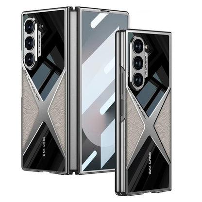Samsung Galaxy Z Fold 6 Gkk Original X Pattern Leather & Glass Back Cover with Front Glass