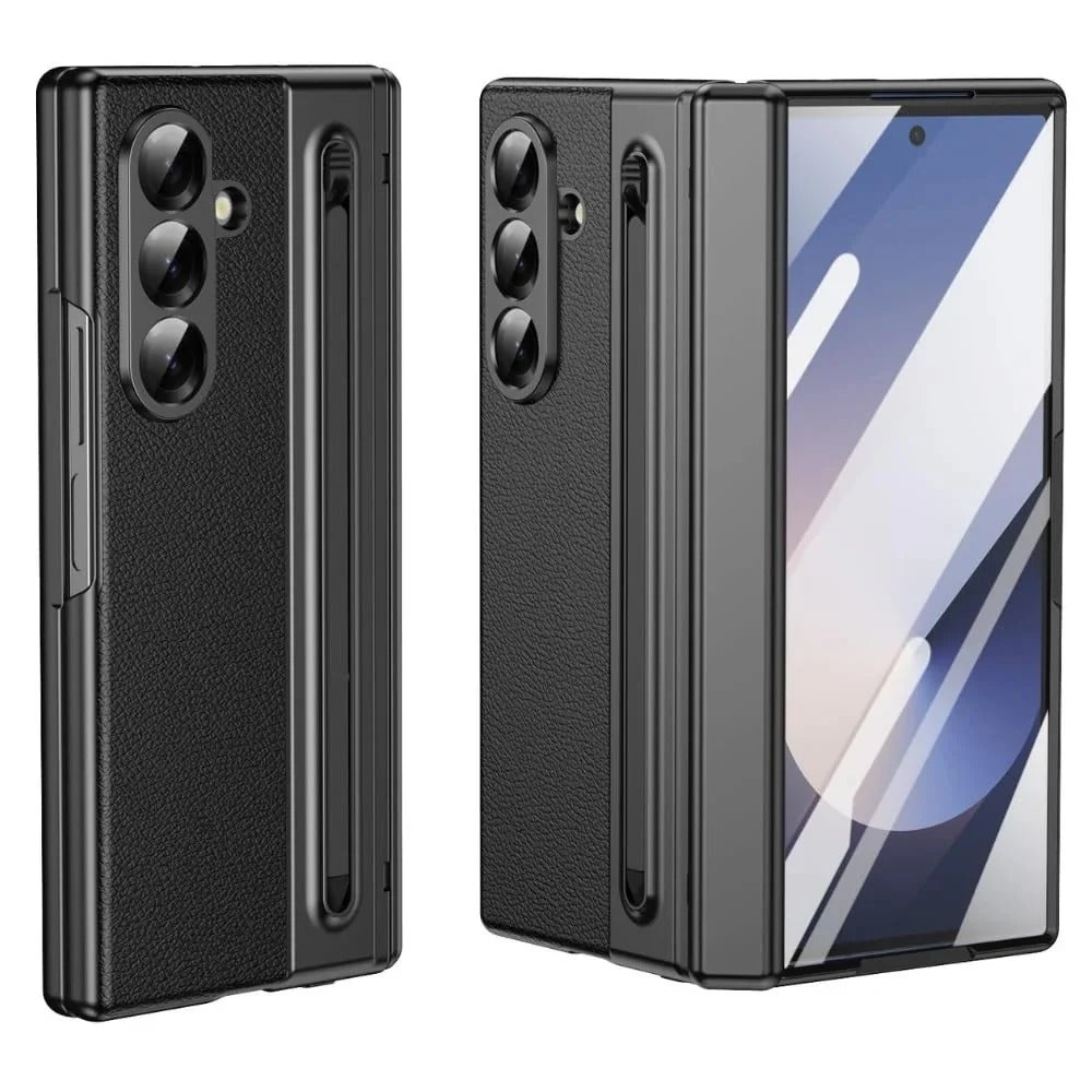 Samsung Z Fold8 Ultra Leather Case, Electroplating S Pen Case with Hinge Protection