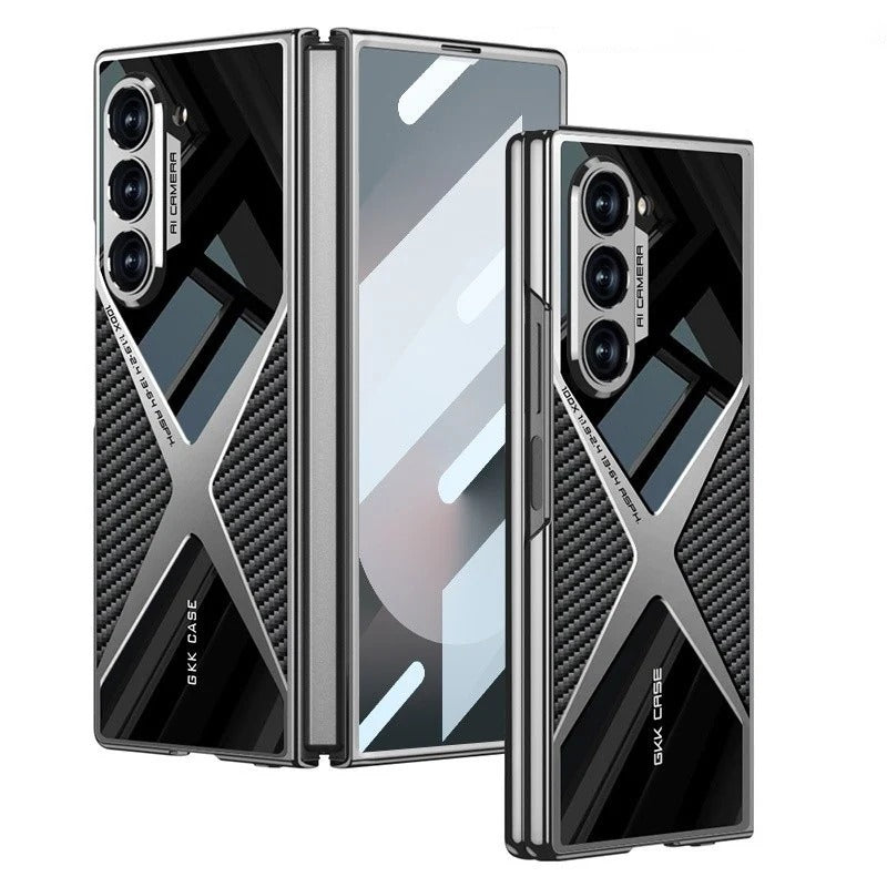 Samsung Galaxy Z Fold 6 Gkk Original X Pattern Leather & Glass Back Cover with Front Glass