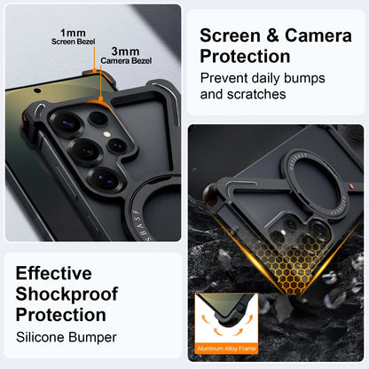Samsung Galaxy S25 Ultra Z Shape Metal Bumper Case with Magsafe & 360° Rotatable Kickstand