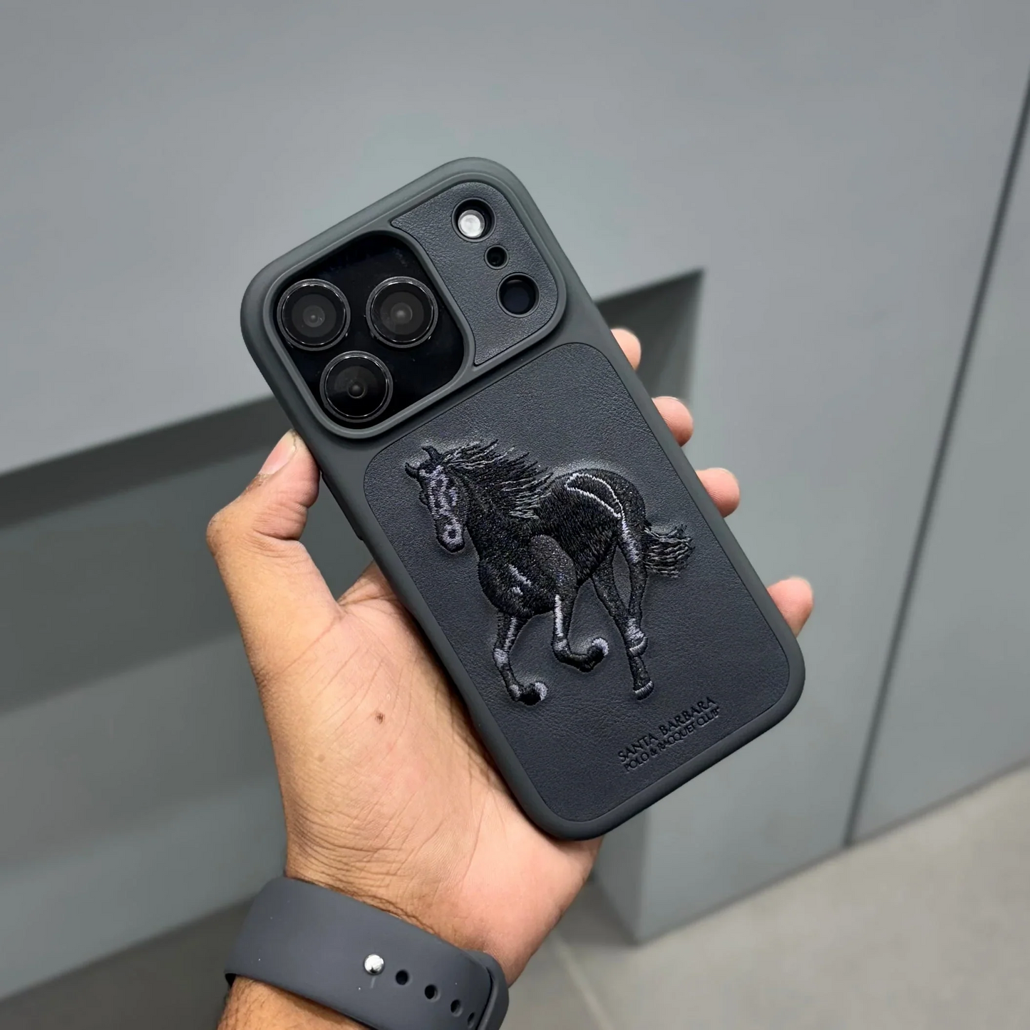 iPhone 17 Pro Max Leather Case, Original Santa Barbara Boris Series Leather Back Cover - Black