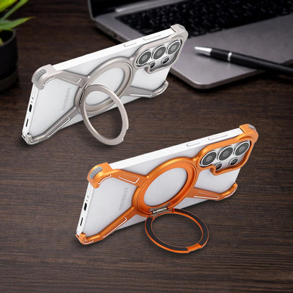 Samsung Galaxy S26 Ultra Frameless Metal Bumper Case with Magsafe & 360° Rotatable Ring & Kickstand - Desert