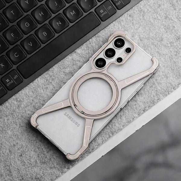 Samsung Galaxy S26 Ultra Frameless Metal Bumper Case with Magsafe & 360° Rotatable Ring & Kickstand - Desert