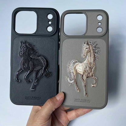 iPhone 17 Pro Max Leather Case, Original Santa Barbara Boris Series Leather Back Cover - Black