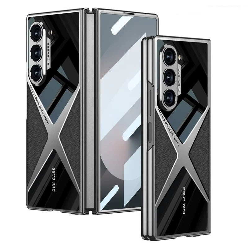 Samsung Galaxy Z Fold 6 Gkk Original X Pattern Leather & Glass Back Cover with Front Glass