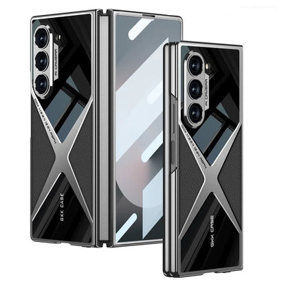 Samsung Galaxy Z Fold 6 Gkk Original X Pattern Leather & Glass Back Cover with Front Glass