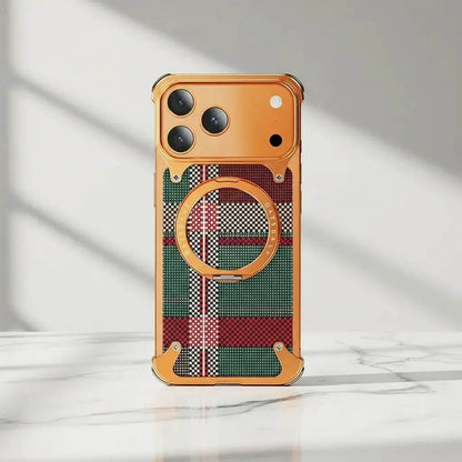 iPhone 17 Pro Titan Carbon Metal Frame Case with 360 Roatating Ring - Multicolor