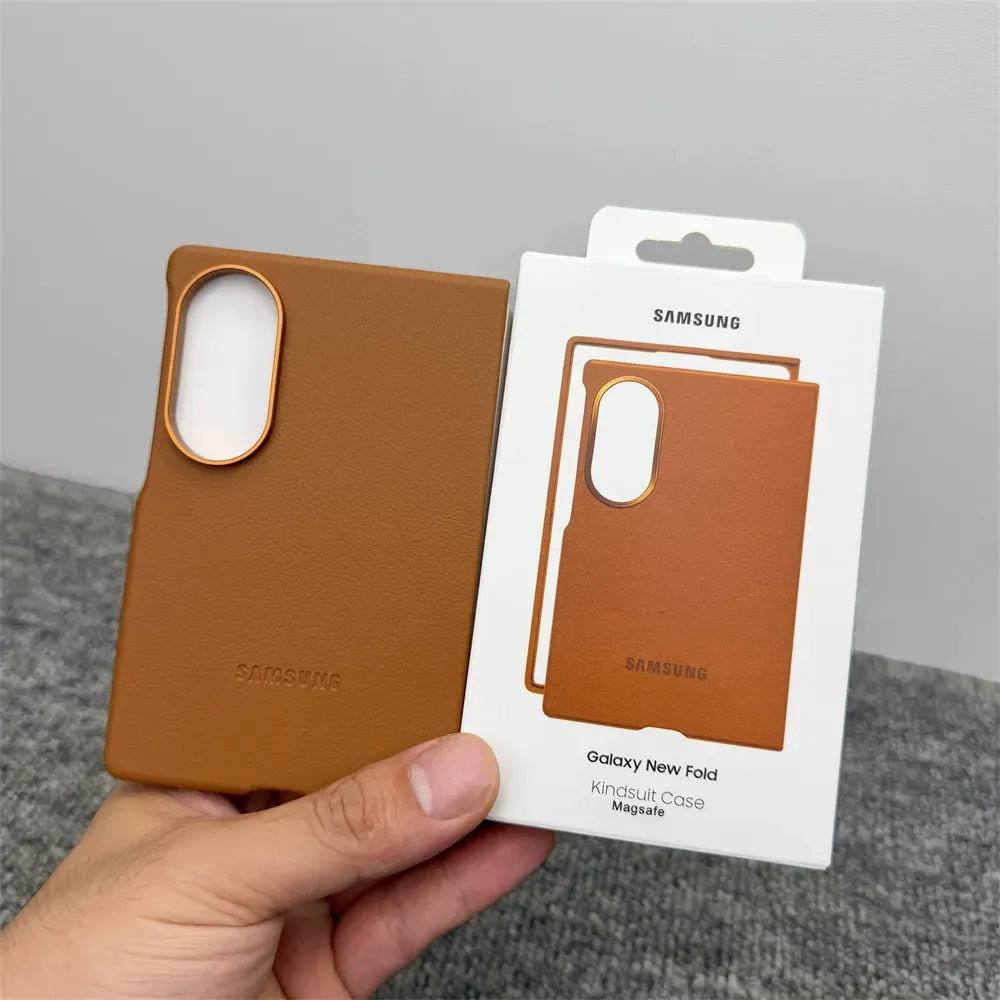 Samsung Z Fold8 Leather Case, Kindsuit Slim Leather Back Cover - Brown