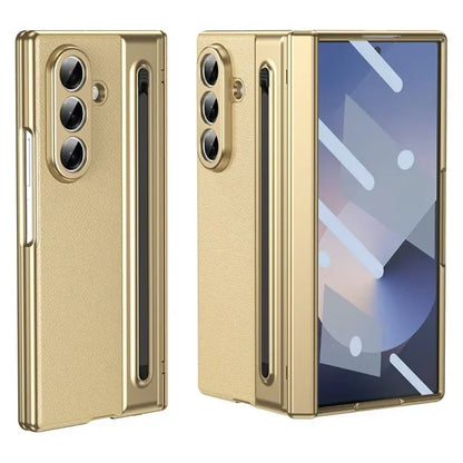 Samsung Galaxy Z Fold7 Plating Leather Case with Stylus & Glass Protection
