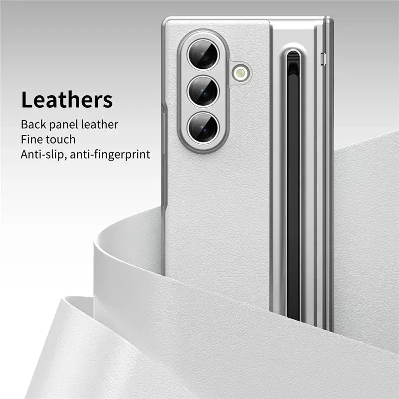 Samsung Z Fold8 Ultra Leather Case, Electroplating S Pen Case with Hinge Protection