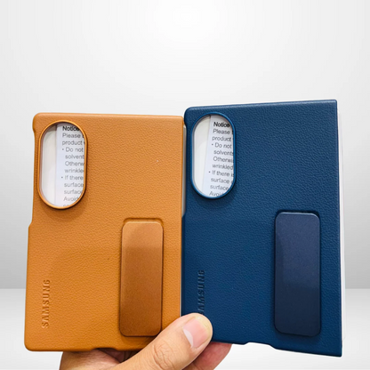 Samsung Z Fold8 Leather Case, Kindsuit Leather Back Cover with Metal Kickstand - Brown
