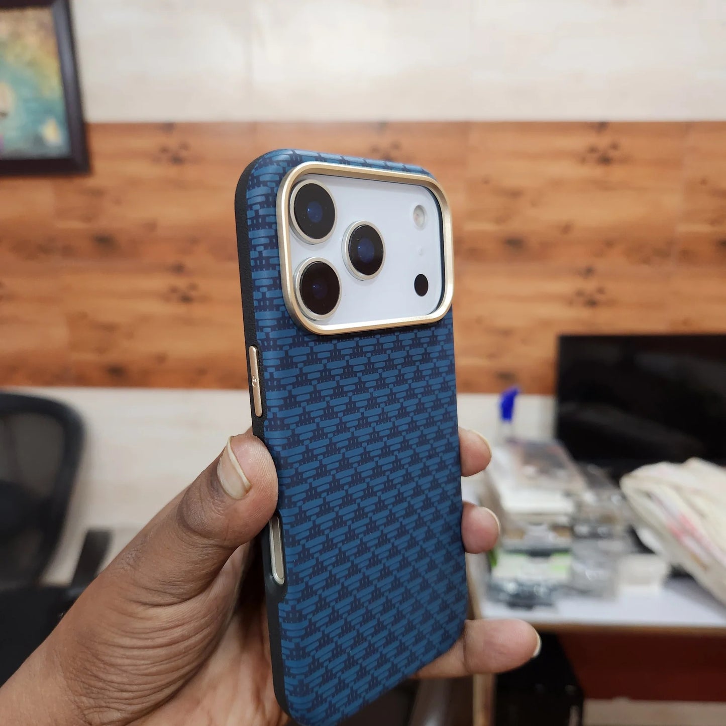 iPhone 17 Pro Max Sibling Series Sleek Cross Texture Case with Metal Camera Protection