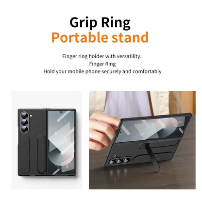 Samsung Z Fold8 Ultra Skin Feel Silicon Case with Kickstand & Band in Built Front Glass