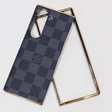Samsung Galaxy Z Fold7 Luxury Check Pettern Gold Plated Leather Case