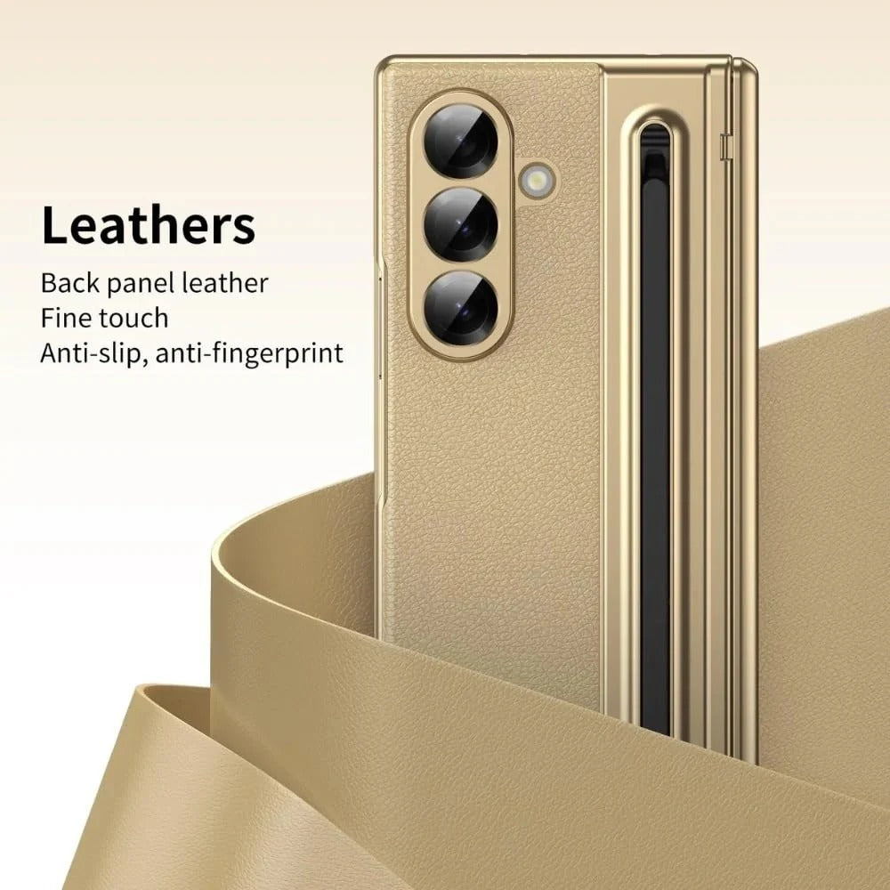 Samsung Z Fold8 Ultra Leather Case, Electroplating S Pen Case with Hinge Protection