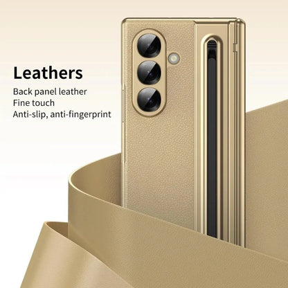 Samsung Z Fold8 Ultra Leather Case, Electroplating S Pen Case with Hinge Protection