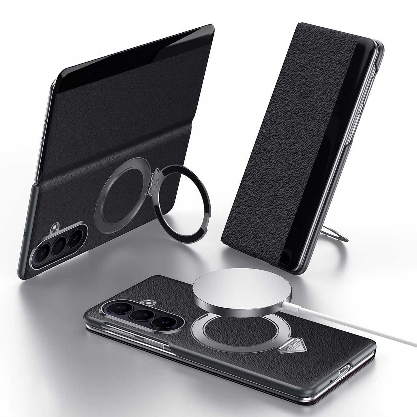 Samsung Z Fold8 Ultra SULADA Leather Case, S-View Window Magnetic Ring Holder Kickstand Cover with Magsafe