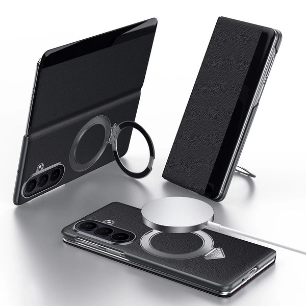 Samsung Z Fold8 Ultra SULADA Leather Case, S-View Window Magnetic Ring Holder Kickstand Cover with Magsafe