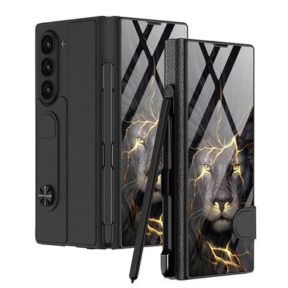 Samsung Galaxy Z Fold 6 Deer Pattern Gkk Original Glass Flip Case with S-Pen & Front Glass Protection