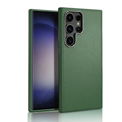 Samsung Galaxy S24 Ultra Slim Leather Shockproof Protection Case with Metar Camera Protection