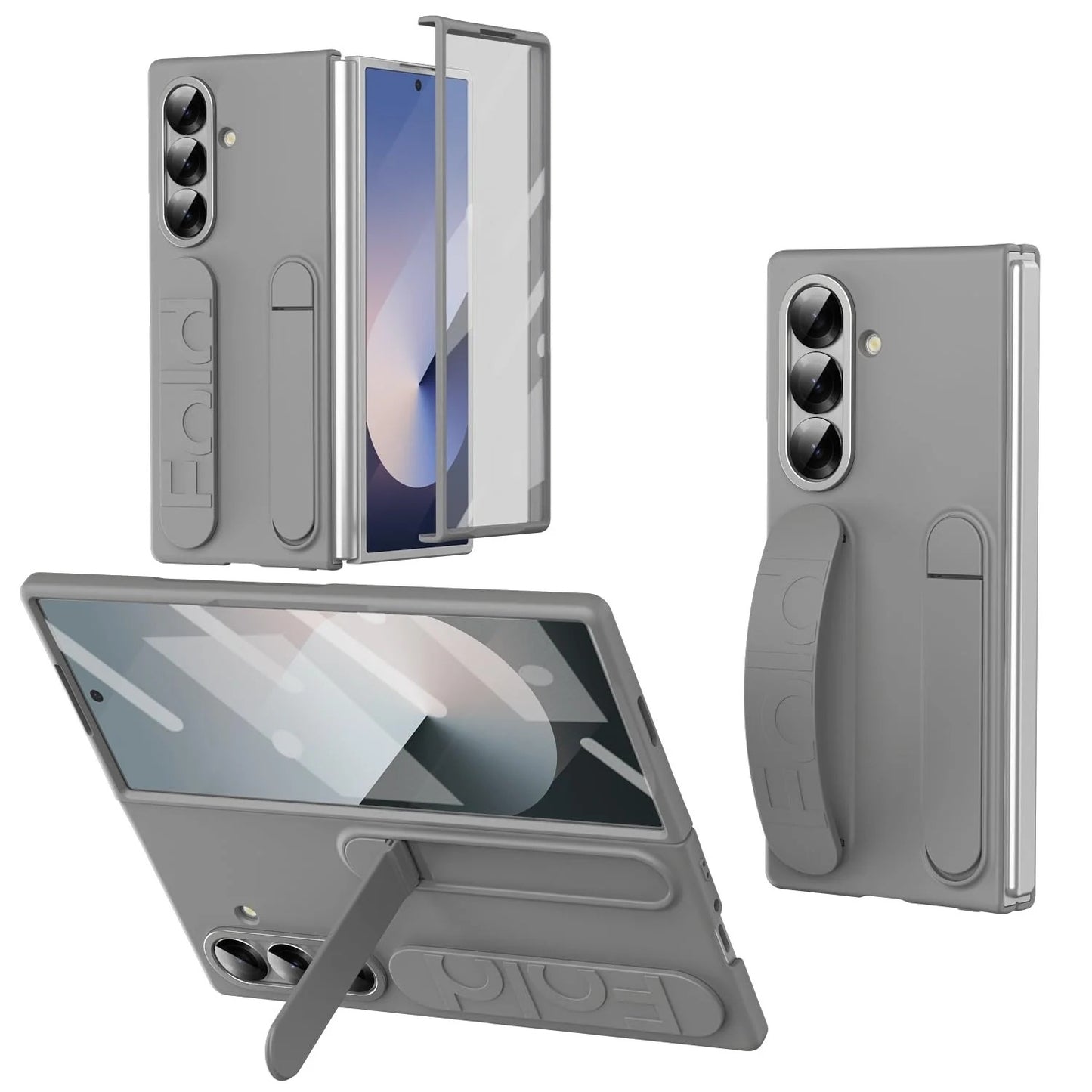 Samsung Z Fold8 Ultra Skin Feel Silicon Case with Kickstand & Band in Built Front Glass