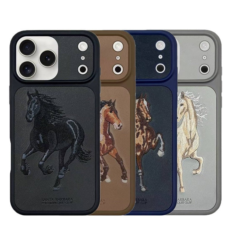 iPhone 17 Pro Max Leather Case, Original Santa Barbara Boris Series Leather Back Cover - Black