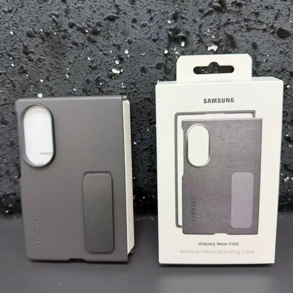 Samsung Z Fold8 Leather Case, Kindsuit Leather Back Cover with Metal Kickstand - Dark Grey