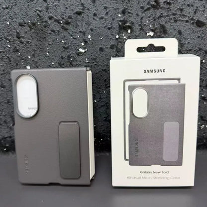 Samsung Z Fold8 Leather Case, Kindsuit Leather Back Cover with Metal Kickstand - Dark Grey