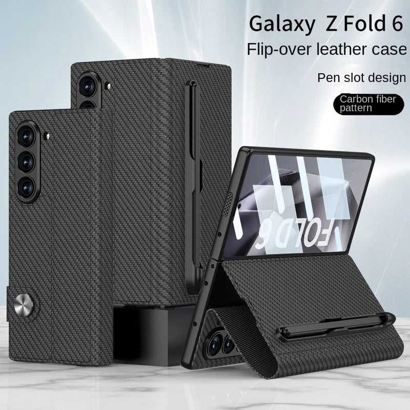 Samsung Galaxy Z Fold 6 Book Type Flip Business Leather Case with Front Glass Protection & Stylus Included