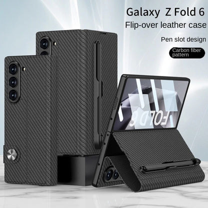 Samsung Galaxy Z Fold 6 Book Type Flip Business Leather Case with Front Glass Protection & Stylus Included