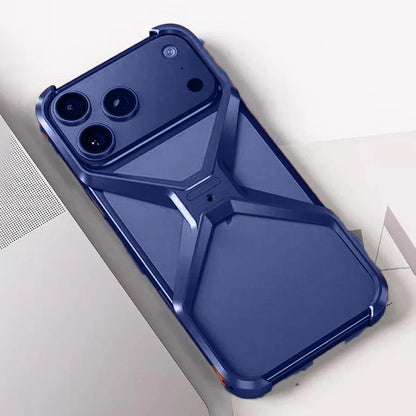 iPhone 17 Pro Max X Shape Metal Hollow Bumper Bezel-Free Protective Case