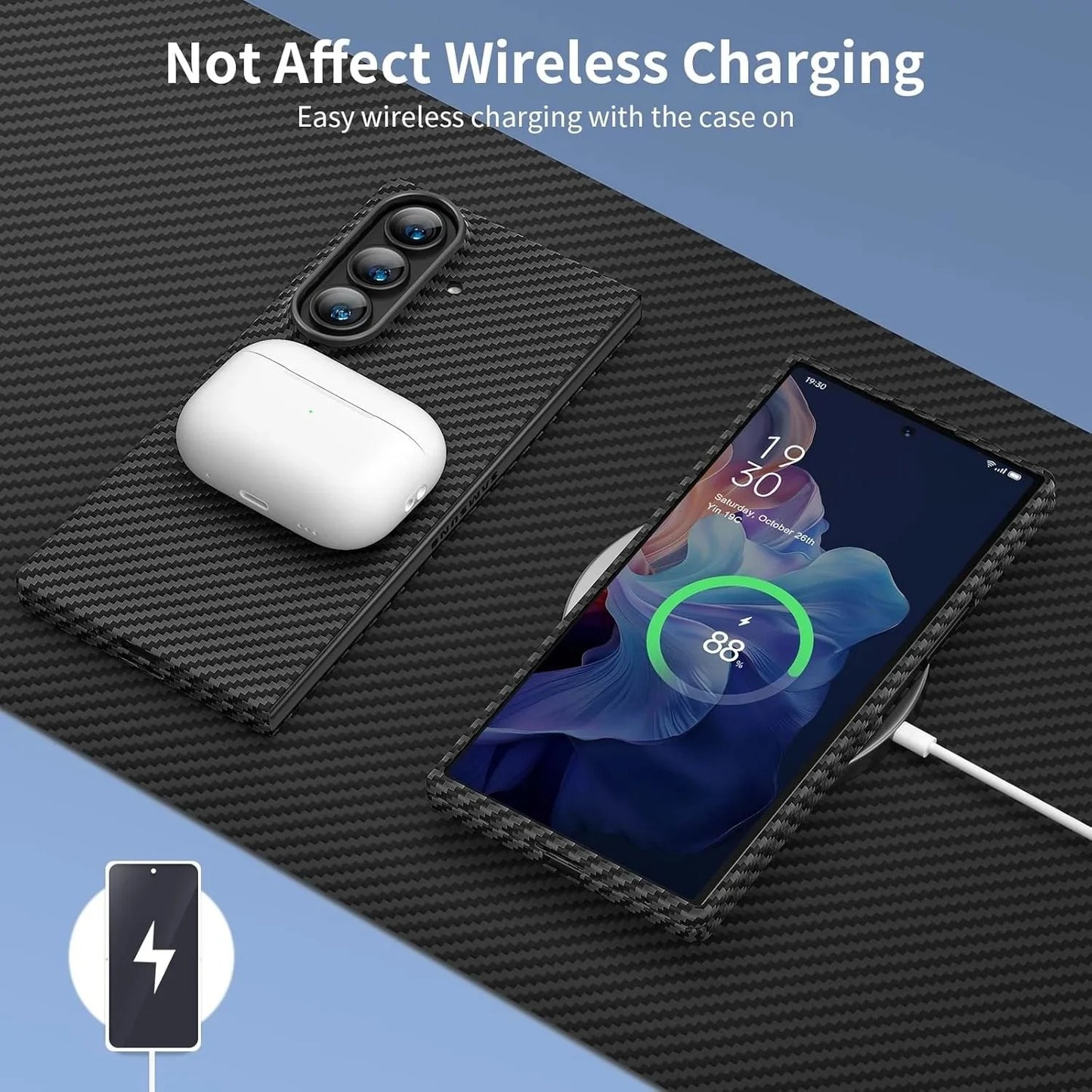 Samsung Z Fold8 Ultra Carbon Case, 0.8mm Ultra Thin Carbon Fiber Kevlar 1500D Case Front Glass