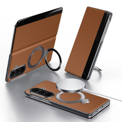 Samsung Z Fold8 Ultra SULADA Leather Case, S-View Window Magnetic Ring Holder Kickstand Cover with Magsafe