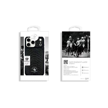 iPhone 17 Pro Leather Case, Original Santa Barbara Polo Club Knight Series Back Cover - Black