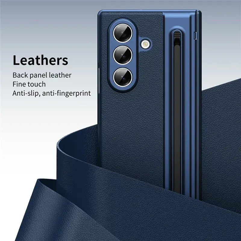 Samsung Z Fold8 Ultra Leather Case, Electroplating S Pen Case with Hinge Protection