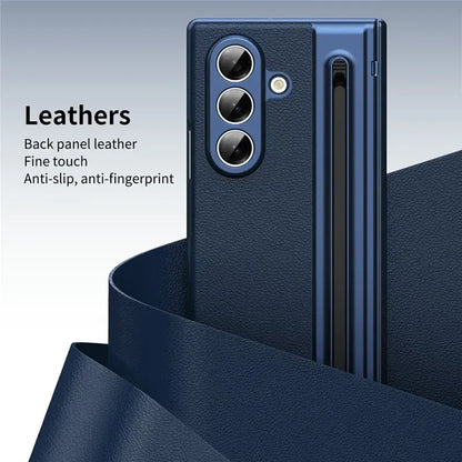 Samsung Z Fold8 Ultra Leather Case, Electroplating S Pen Case with Hinge Protection