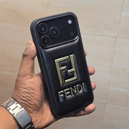 iPhone 18 Pro Leather Case Luxury Pattern with Plated Logo - Black