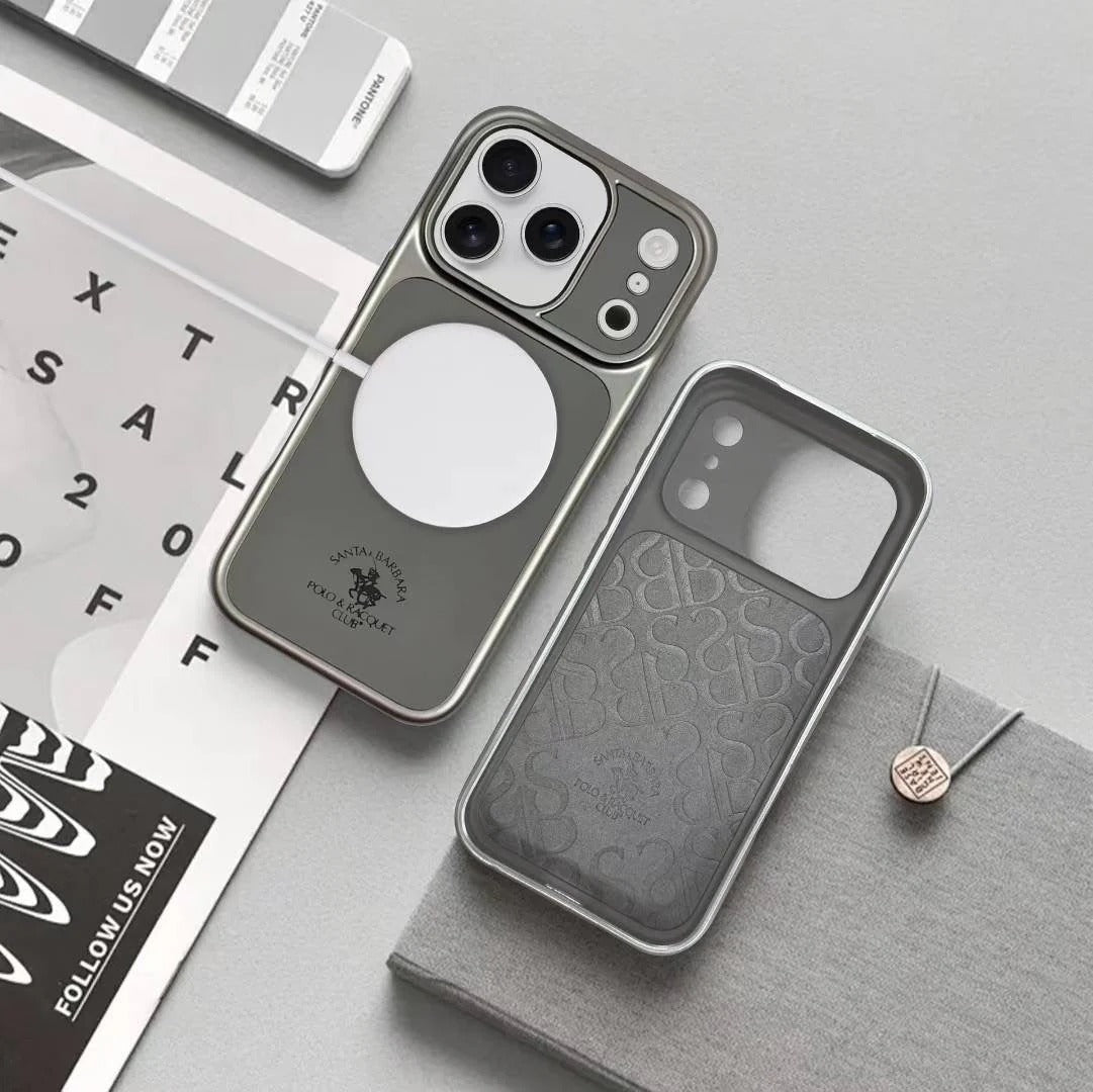 iPhone 17 Pro Leather Case, Original Santa Barbara Lucas Series Leather Back Cover - Gray