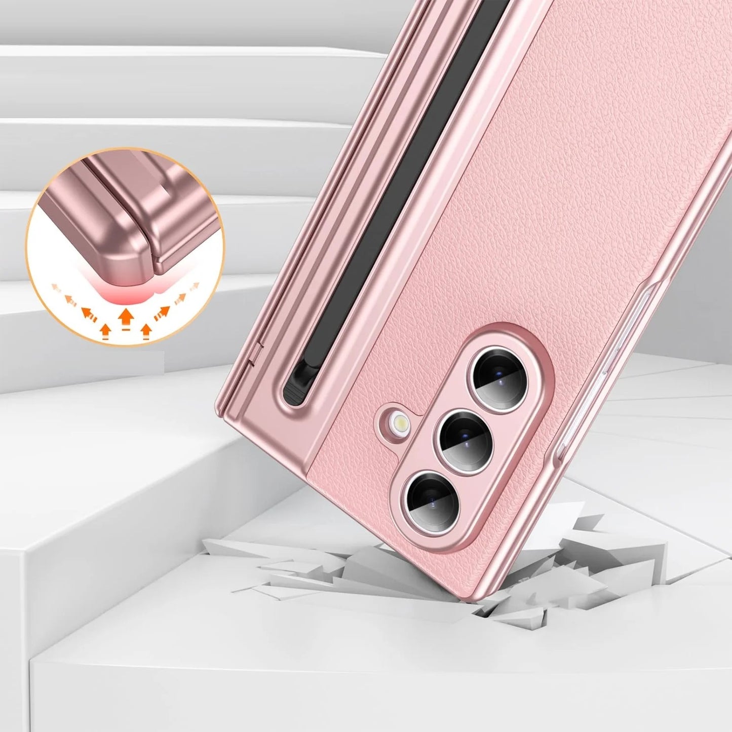 Samsung Z Fold8 Ultra Leather Case, Electroplating S Pen Case with Hinge Protection